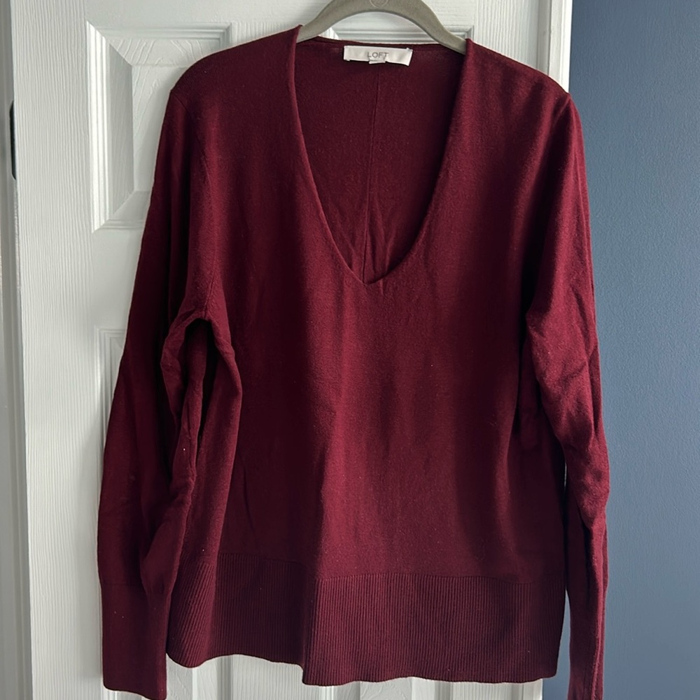 Loft oversized v neck burgundy sweater